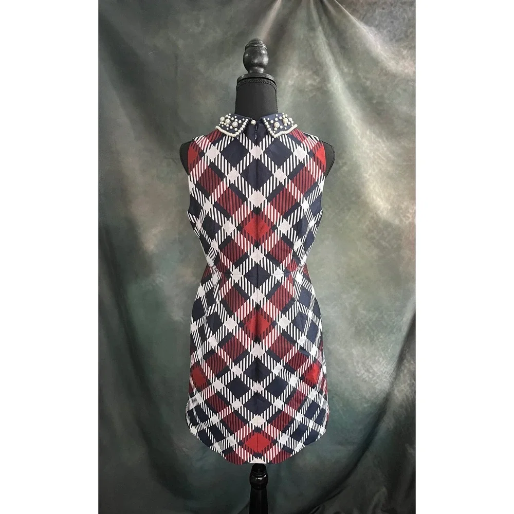 Kate Spade Jumbo Plaid Mini Dress Detachable Pearl‎ Collar Size 6 - Picture 2 of 6